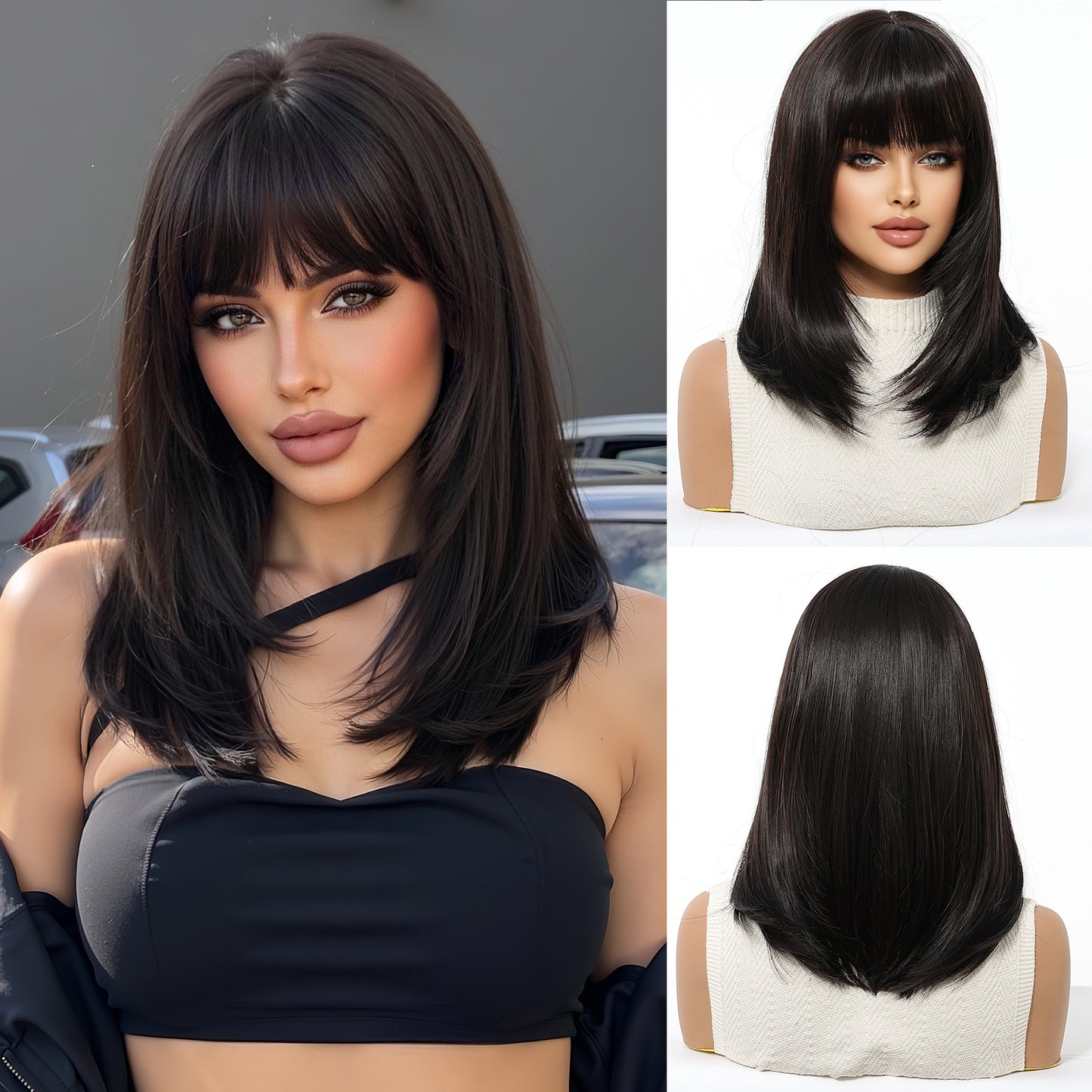 Female Bangs Gradient Gray Chemical Fiber Wig Short Straight Hair