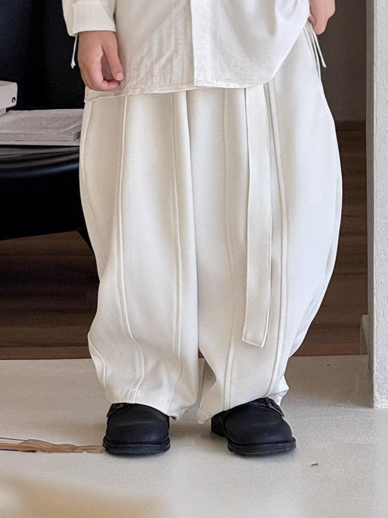 Children's Korean Fashionable Style Ribbon Solid Color Casual Trousers Children's Pants