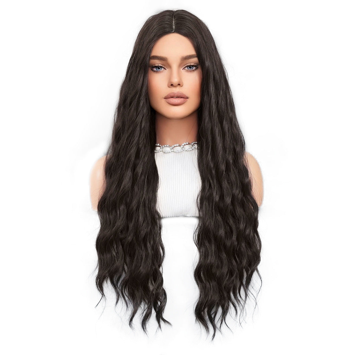 Black Hair Body Wave Curly Middle Part Natural Chemical Wig Long Curls