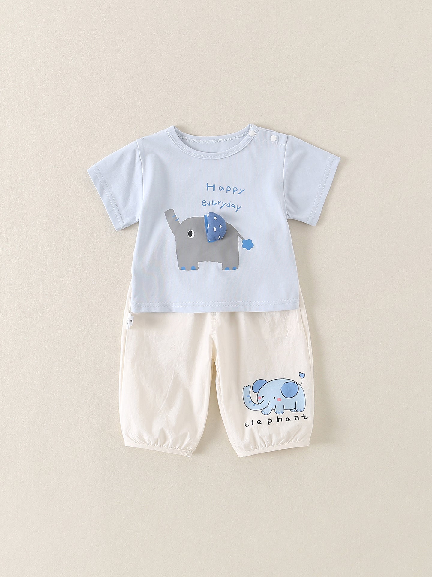 Children's Cotton Boy Cute Elephant Short Sleeve Breathable Outer Wear Two-piece Children's Suit