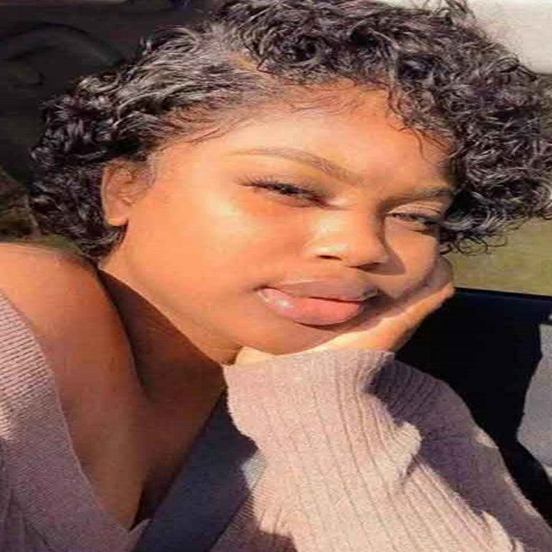 Female Black Chemical Fiber Micro Volume Wig Short Curly Hair
