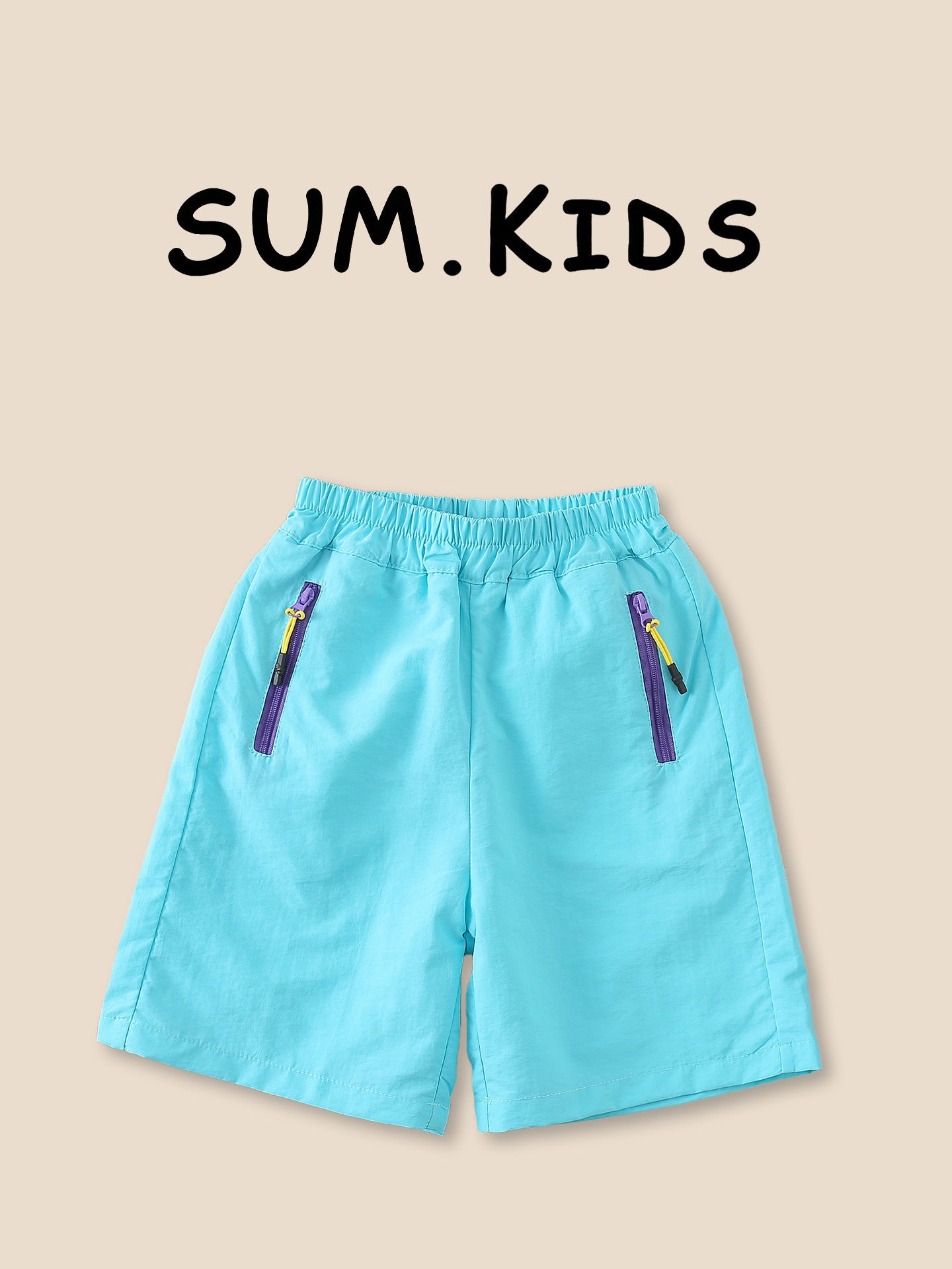 Style Summer Shorts Contrast Color Zipper Pocket Cropped Children's Pants