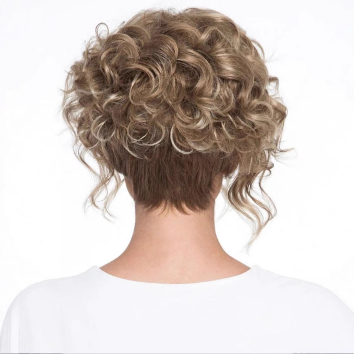 Women's Fiber Fashion Brown Mixed Golden Wig Short Curly Hair