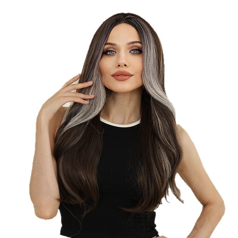 Women's Mid-point Dyed Curly Hair Fashion Black Gradient Wig Long Curls