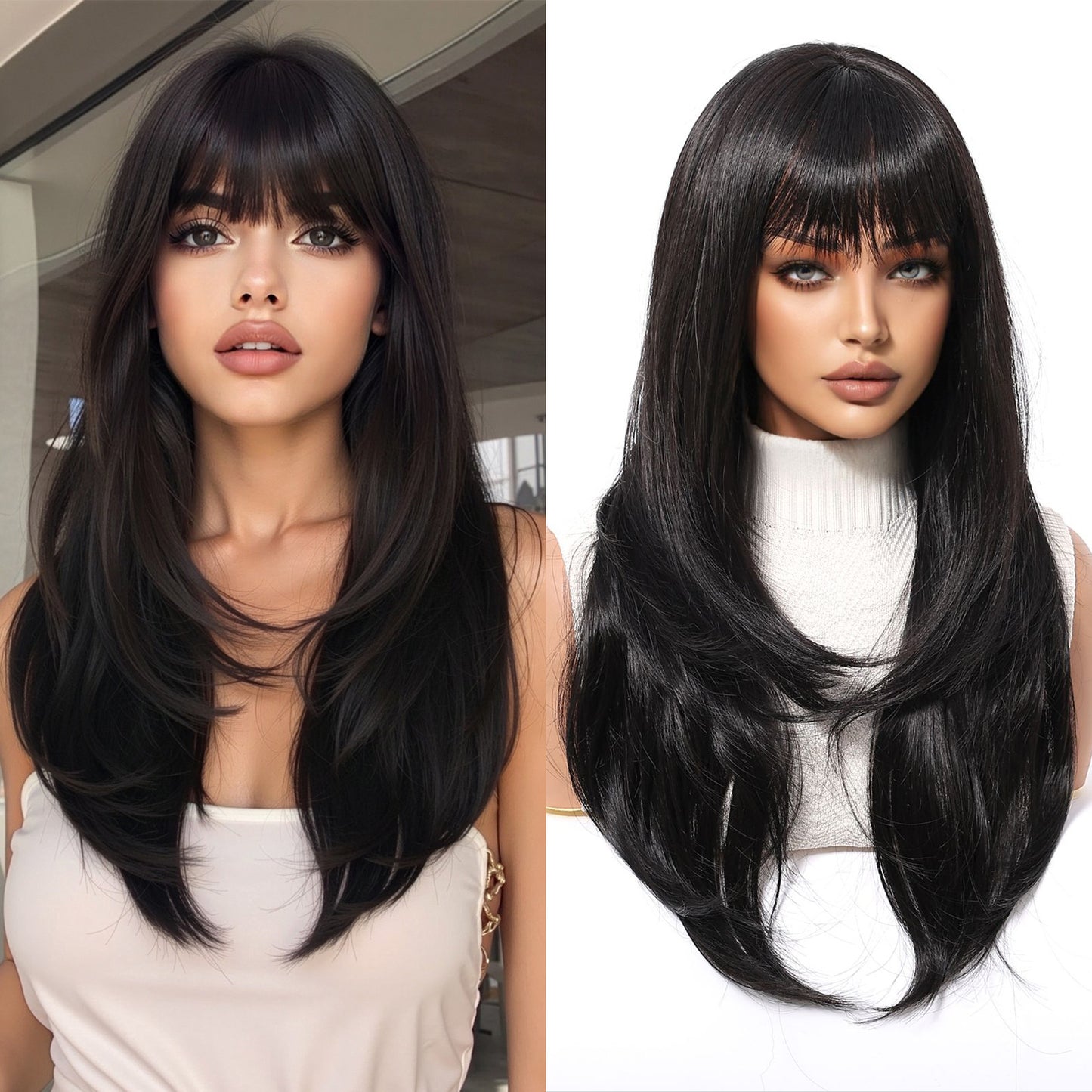 Bangs Summer Level Red Hair Rose Net Long Straight Wig