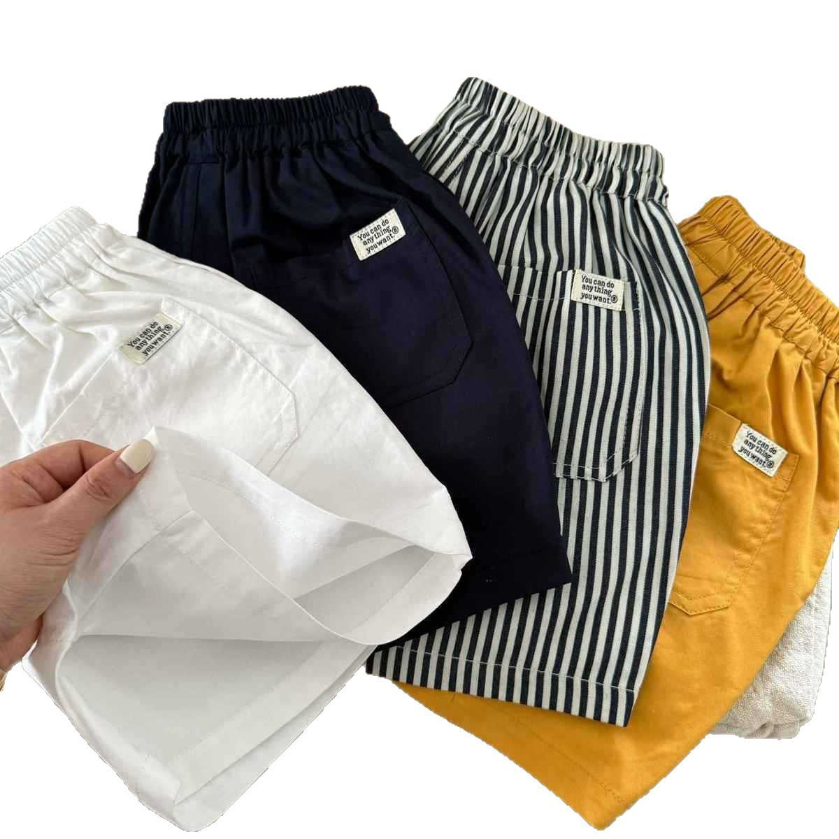 Women's & Men's Shorts Summer Solid Color Middle Striped Fashion Breathable Knee Children's Pants