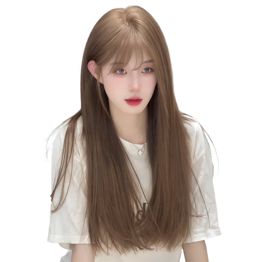 Linen Brown Air Bangs Hair Younger Long Straight Wig