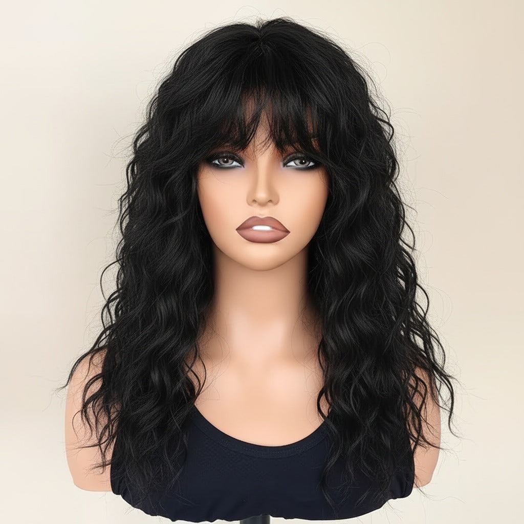 Women's White Fluffy Water Ripple Curly Hair Fiber Synthetic Wig Long Curls
