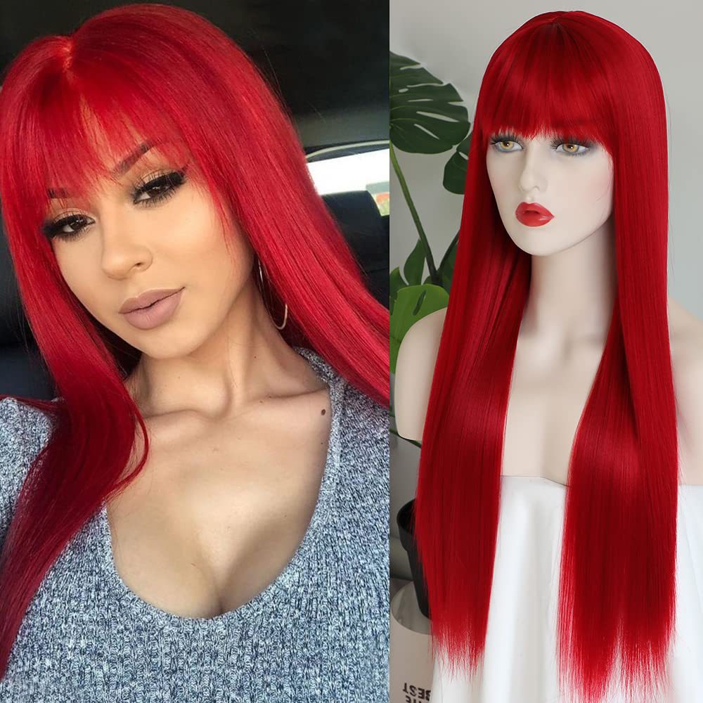 Women's Colorful Bangs Hair Synthetic Wigs Long Straight Wig