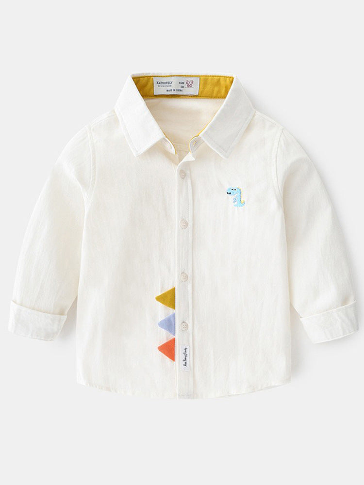 Children's Sleeve Autumn Wear Pure Cotton Boy Pu Handsome Children's Shirt