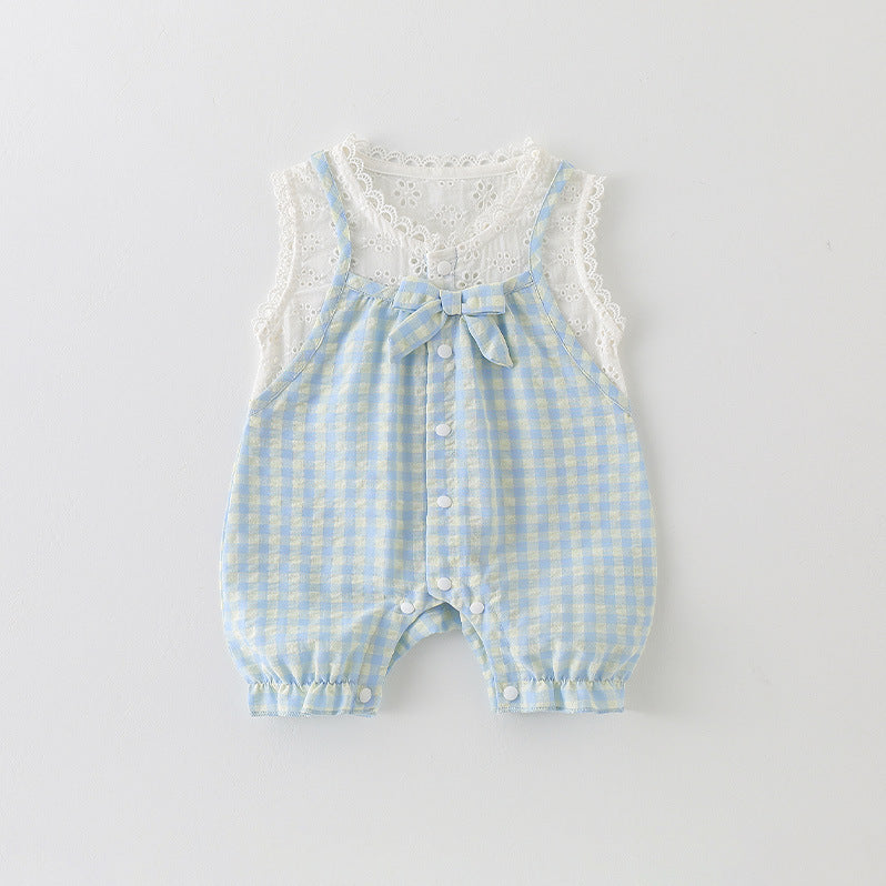 Children's Vest Summer Western Style Plaid Sling Jumpsuit, Climbing Suit