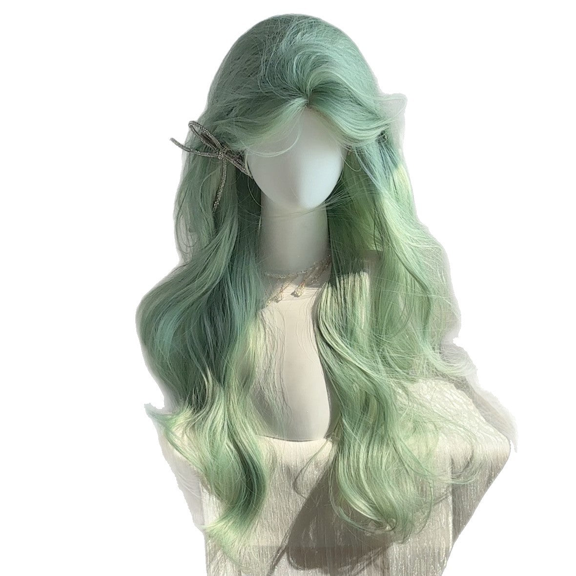 Women's Mint Mambo Green Whole Hair Mid-length Curly Natural Wig Long Curls