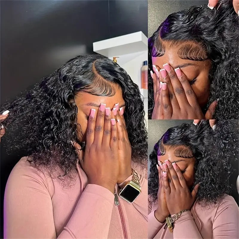 Medium Black Small Female Front Lace Wig Short Curly Hair