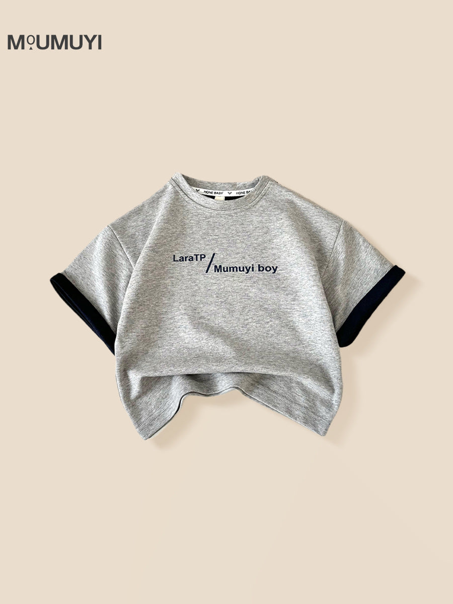 Children's Summer Boy's Short-sleeved Korean Style Western Letter Color Matching Loose Children's T-shirt