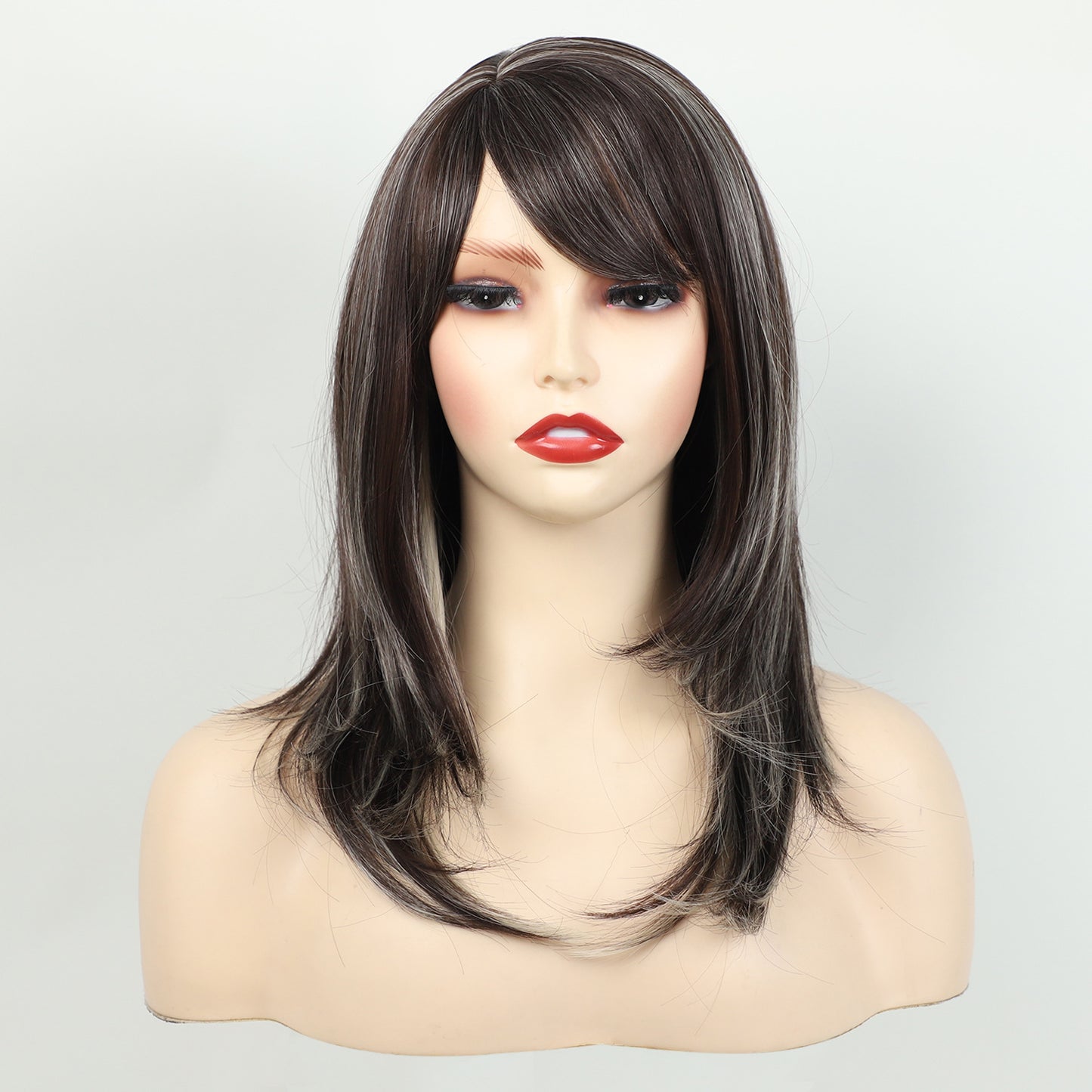 Bangs Gray Curly Hair Mid-length Synthetic Wig Long Curls