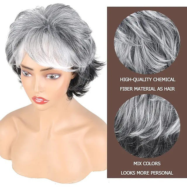 Women's Gradient Color Gray White Chemical Fiber Head Wig Short Curly Hair