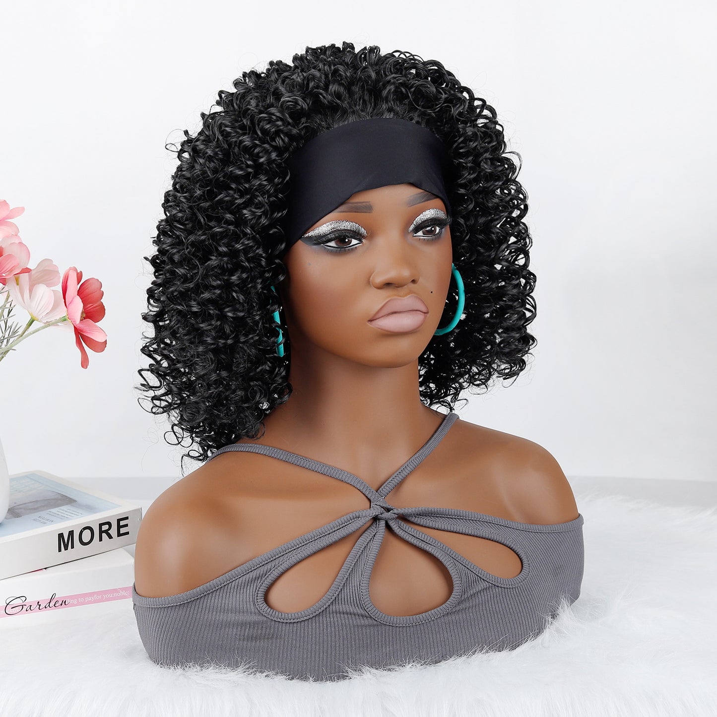 Graceful Ice Silk Band Headband Sheath Wig Short Curly Hair