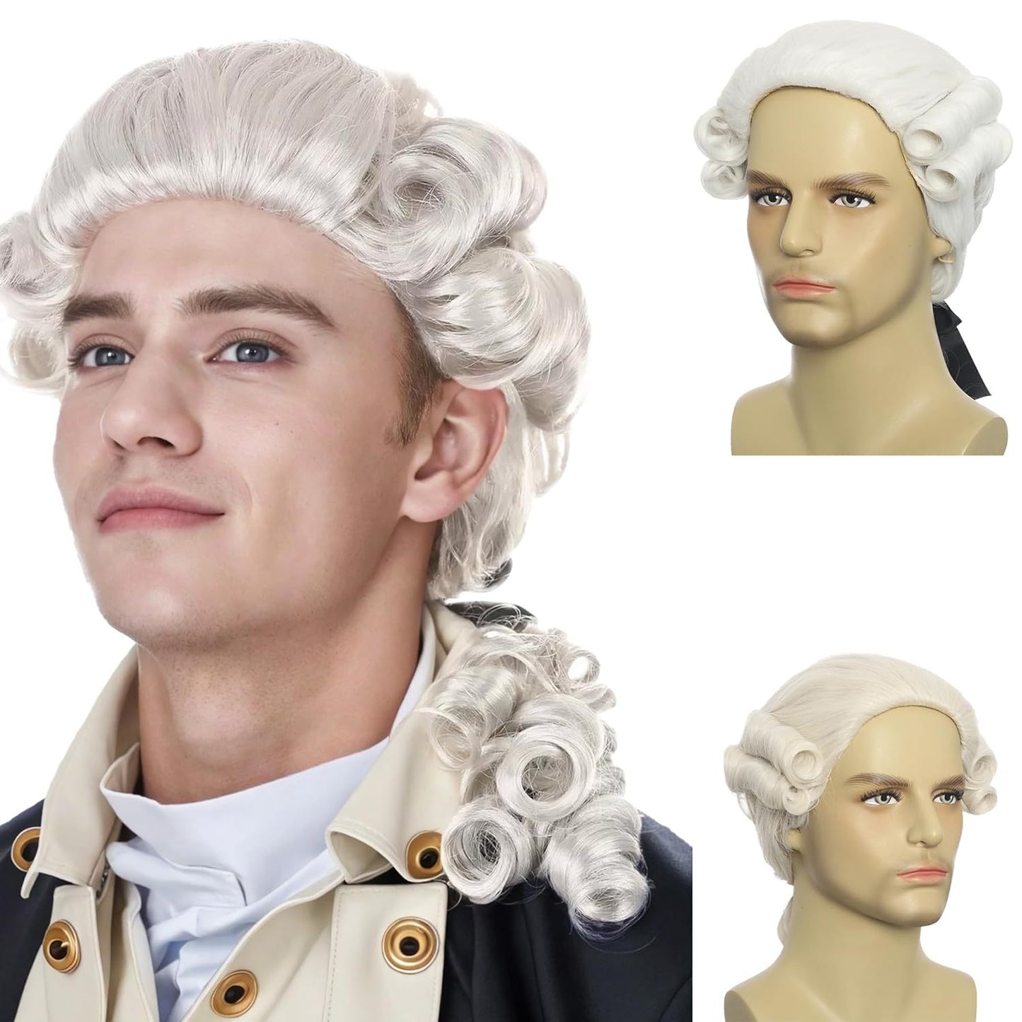 Men's Long Wave White Washington Halloween Judge Lawyer Role Cos Wig