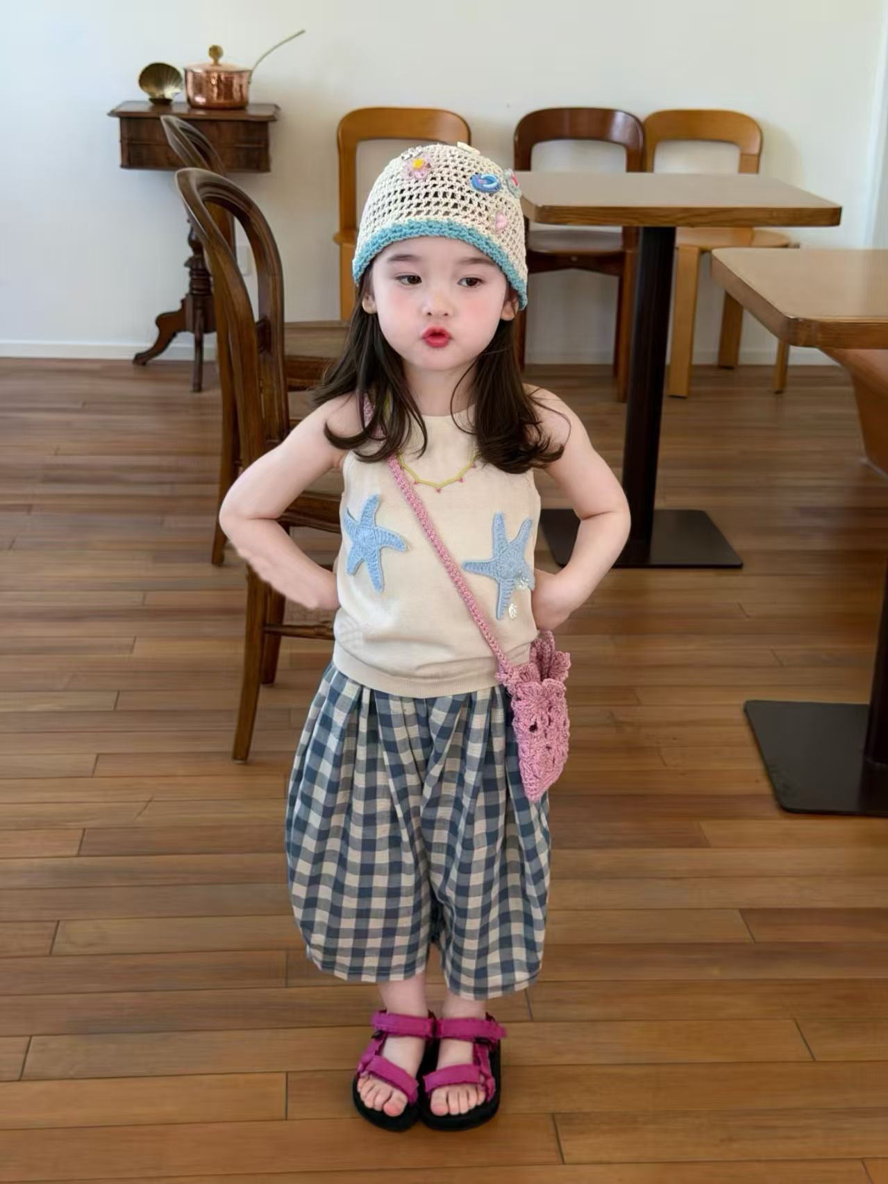 Children's Sleeveless Vest Plaid Capri Pants Two-piece Children's Suit
