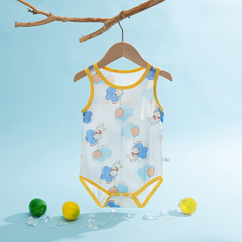 Vest Thin Triangle Rompers Bamboo Fiber Three Pcs Cartoon Breathable Jumpsuit, Climbing Suit