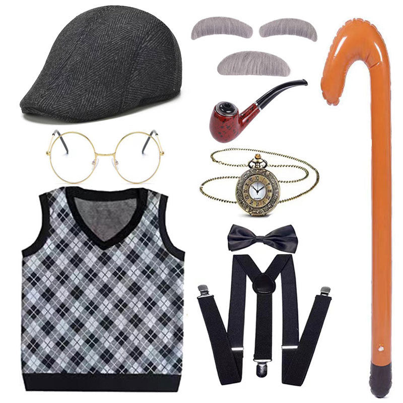 Children's Grandpa Vest Clothing School Day Old Beard Cos Wig