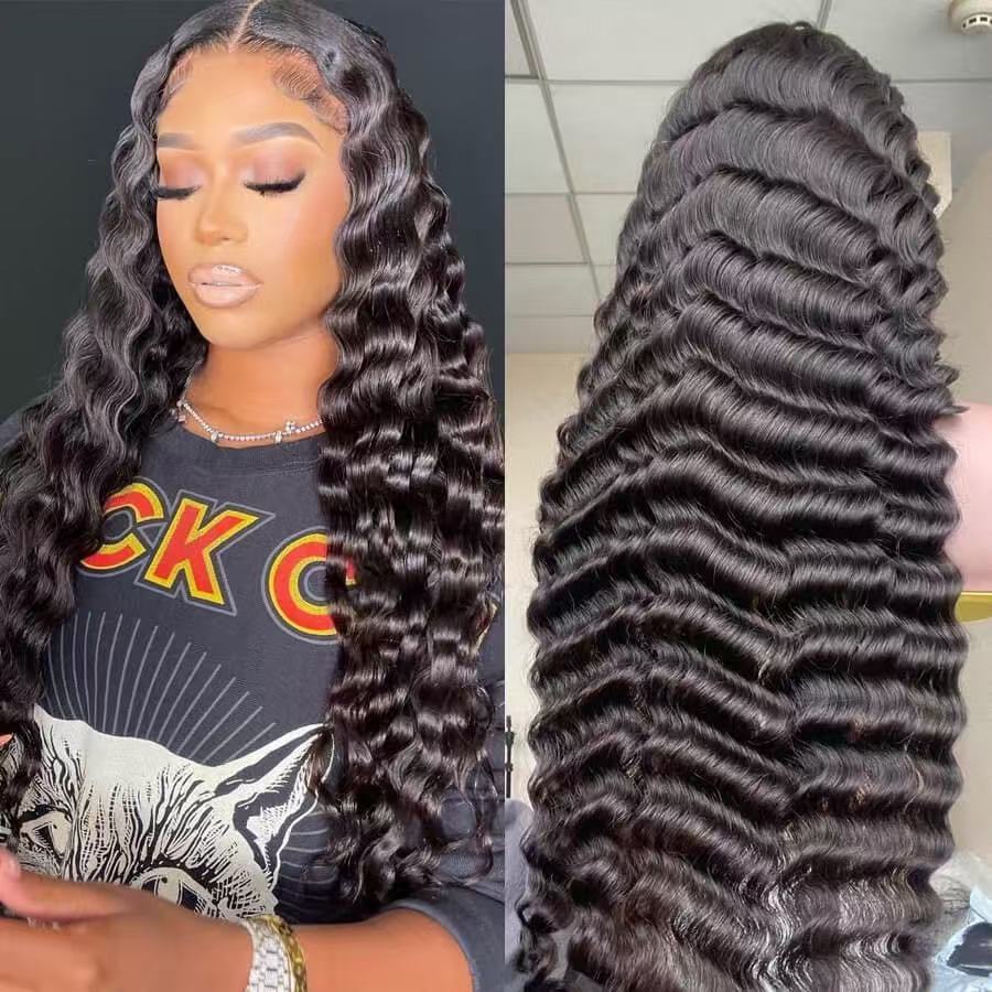 Unique Human Deep Wave Lace Head Real Hair Wig