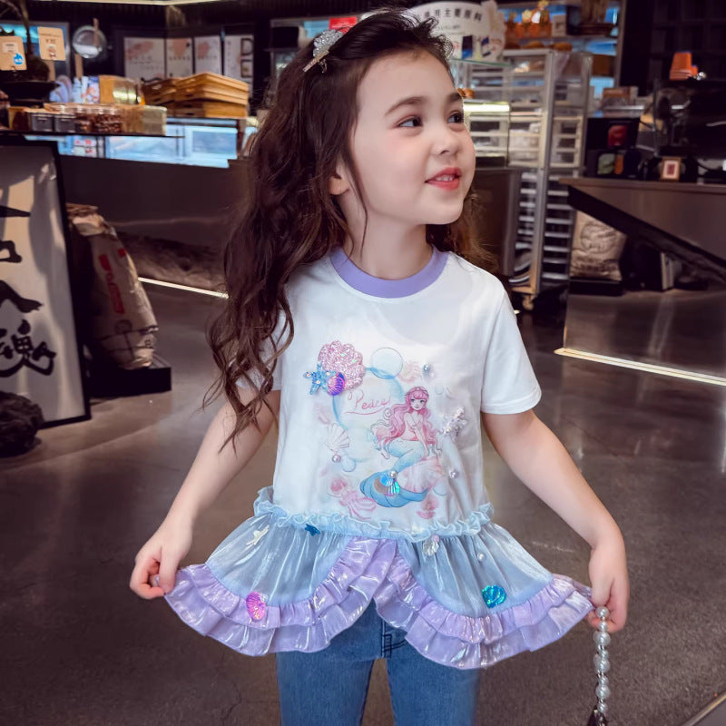 Children's Jeans Fashionable Bell-bottom Cartoon Mermaid Trousers Children's Pants