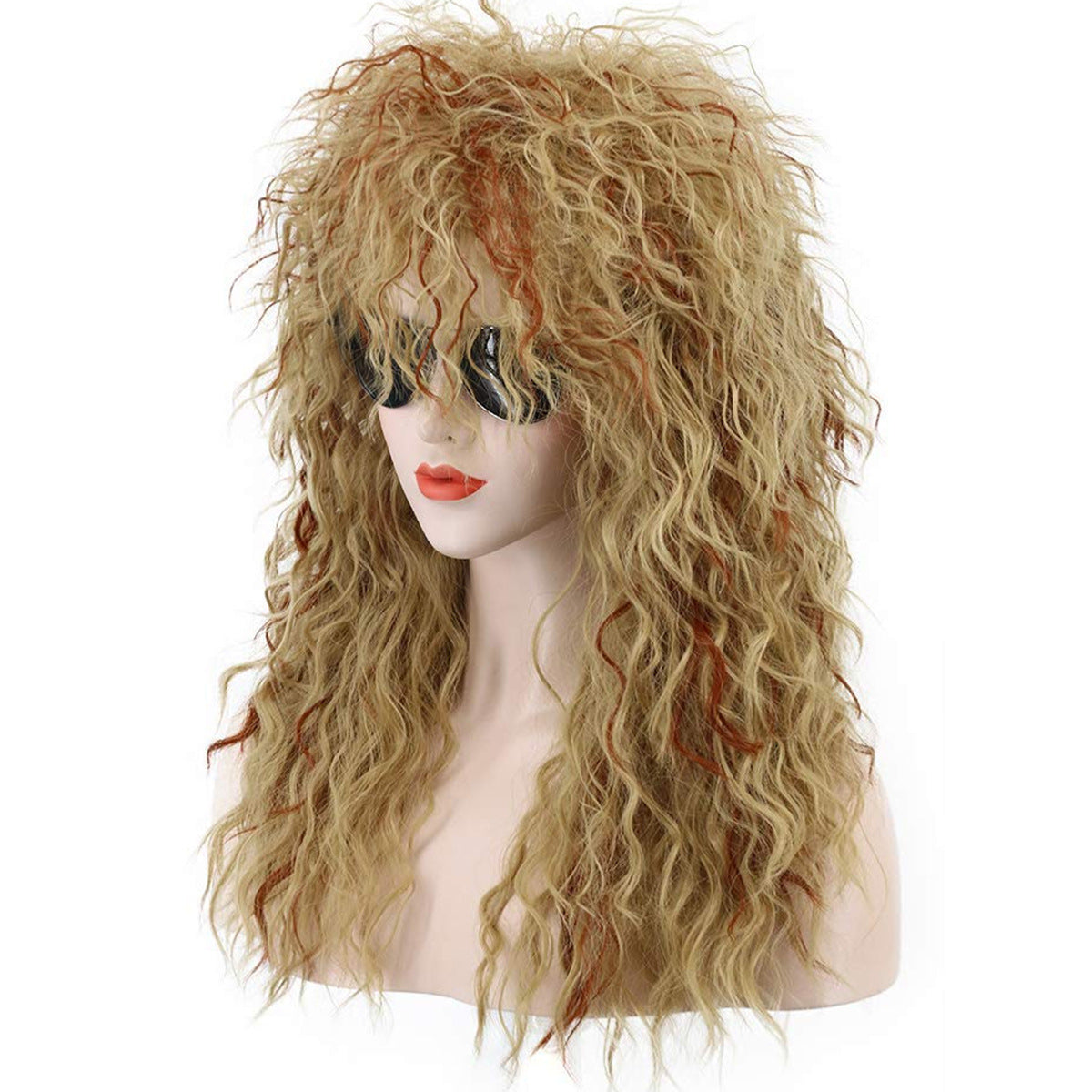 Women's Blonde Rock Roll Anchovy Charm Punk Wig Long Curls