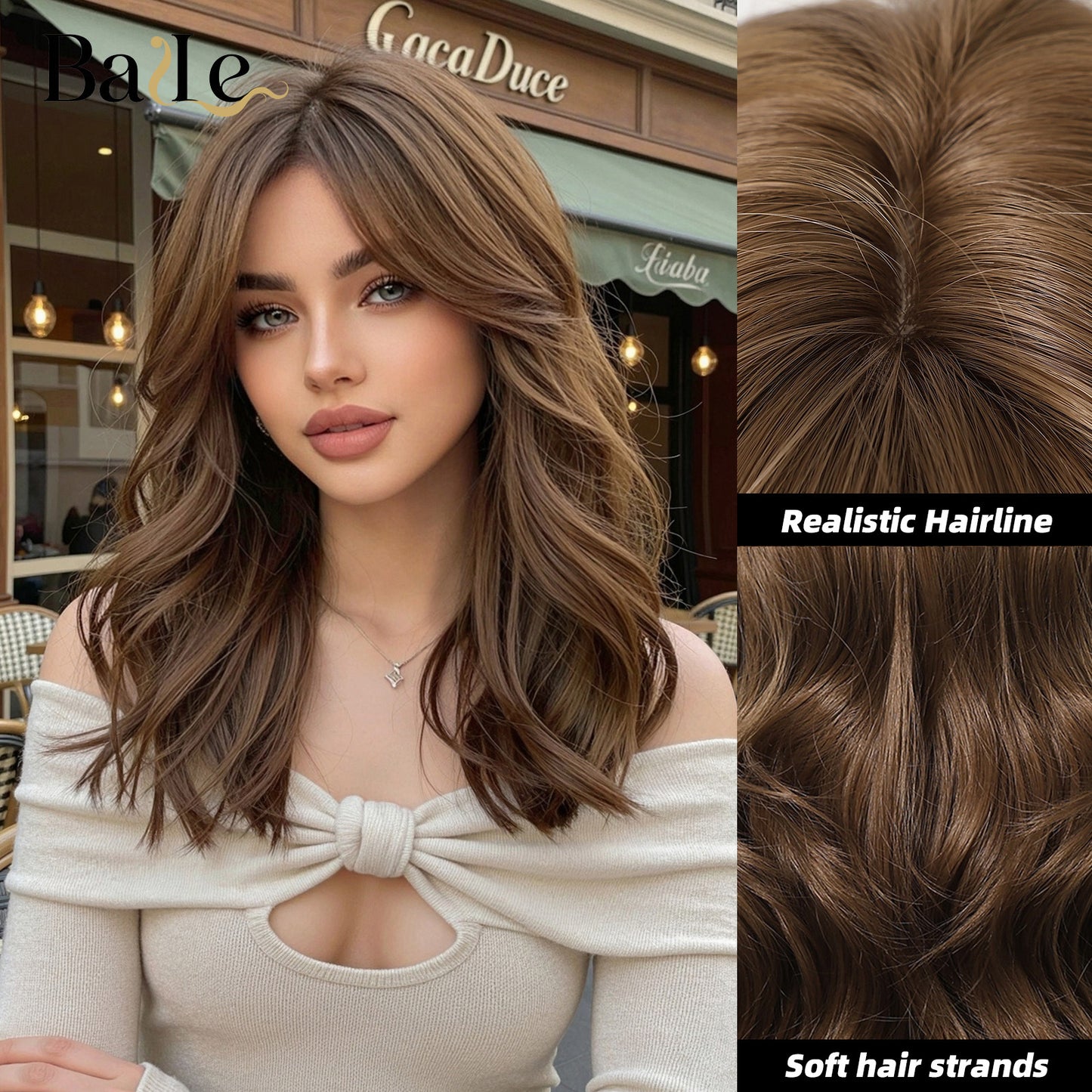 Brown Mid-length Curly Hair French Bangs Mechanism Wig Long Curls