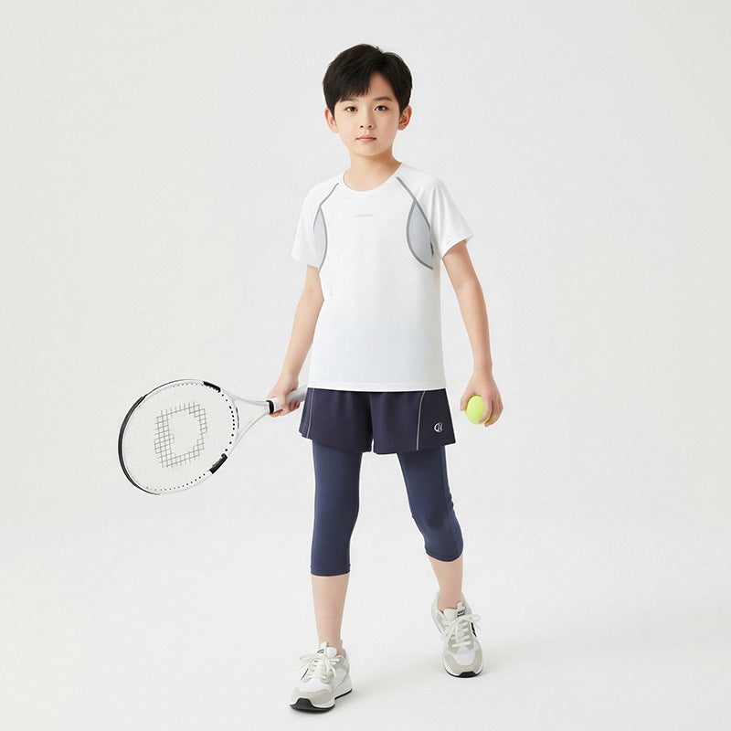 Summer Thin Breathable Class Sports Top Stitching Cool Sense Moisture Children's T-shirt