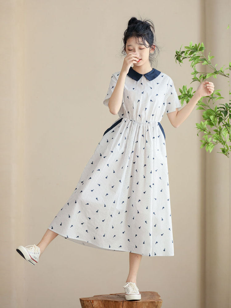 High School Fresh Waist Summer Small Sweet A- Line Midi Children's Dress
