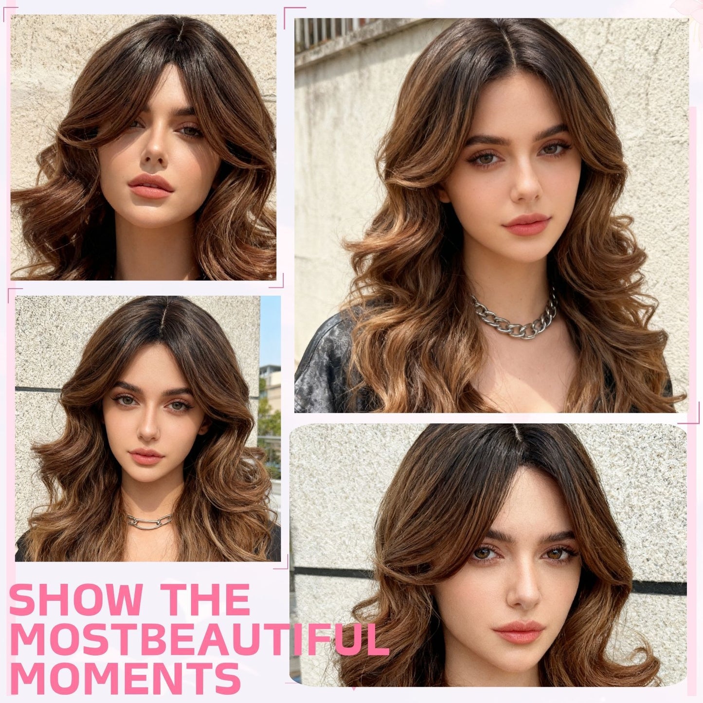 Gradient Brown Fashion Bangs Mid-length Natural Curly Wig Long Curls