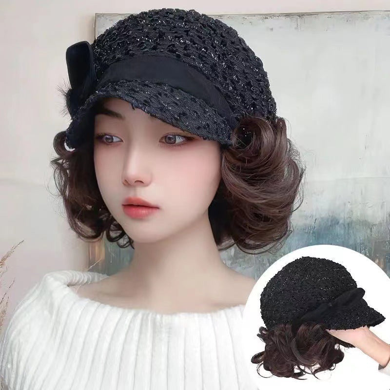 Hat One Female Realistic Natural With Wig Short Curly Hair