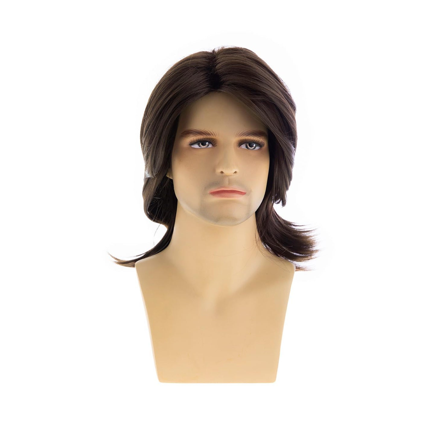 Men's Brown Mid-length Hair Layer Chemical Fiber Men's Wig