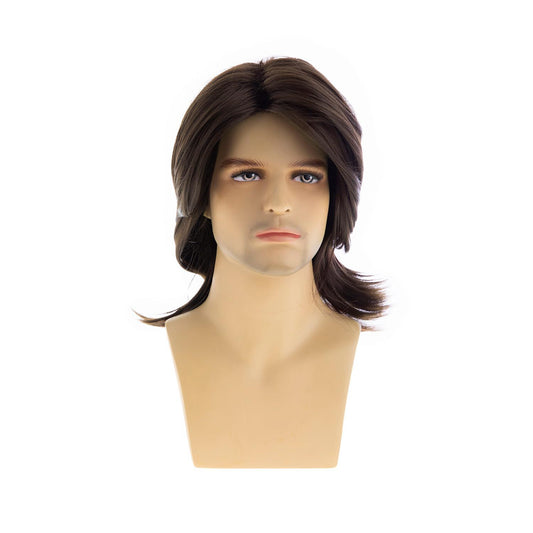 Men's Brown Mid-length Hair Layer Chemical Fiber Men's Wig