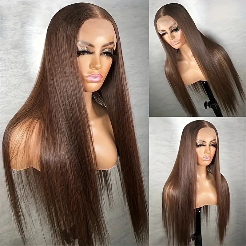 Women's Front Lace Female Black Hair Chemical Long Straight Wig