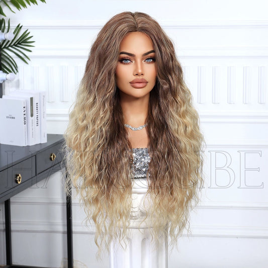 Gradient Dyed Mid-point Temperament Head Cover Female Wig Long Curls