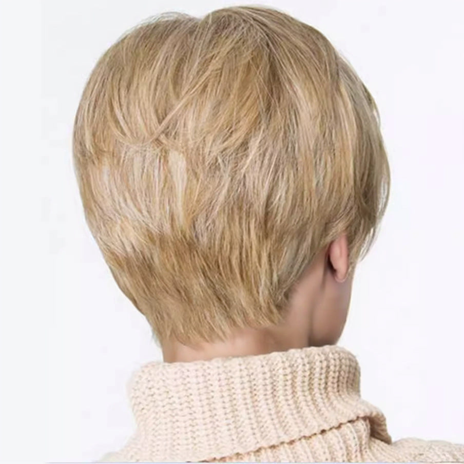 Women's Fashion Gradient Mixed Color Side Bangs Partial One Wig Short Straight Hair