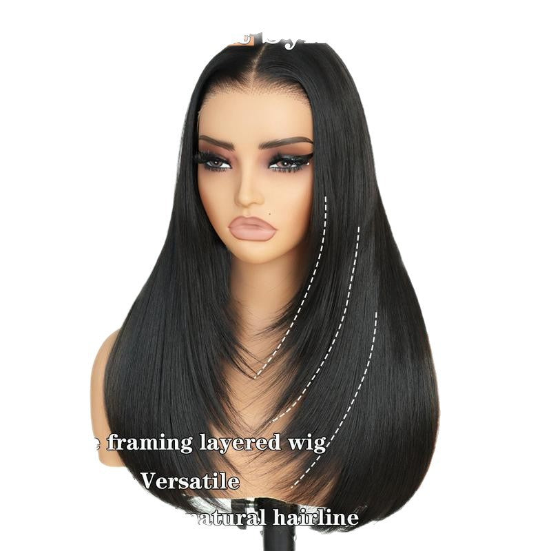 Hand-woven Black Mid-length Hair Daily Full Type Fiber Head Long Straight Wig