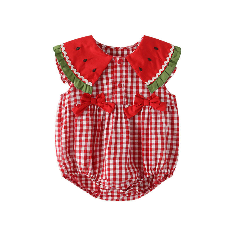Women's Red White Checkered Triangle Rompers Infant Jumpsuit, Climbing Suit