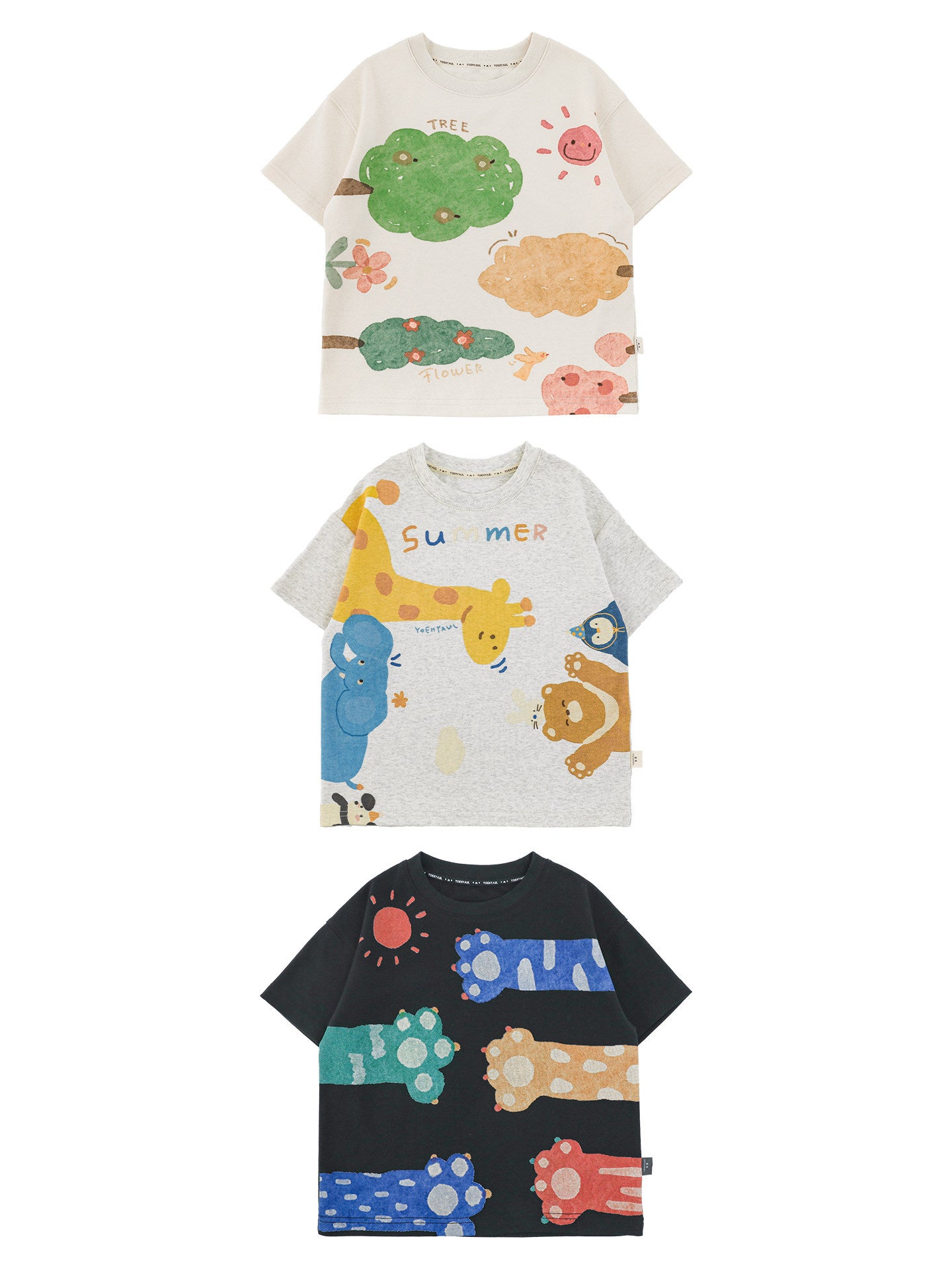 Cartoon Cloud Shield Colorful Zoo Summer Cute Breathable Short Sleeve Children's T-shirt