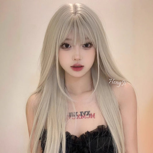 Women's Platinum Hair Round Face Team Long Straight Wig