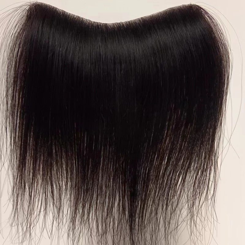 Men's Hairline Stickers Forehead Hair Supplementing Piece Real Hand Woven Invisible Long Straight Wig