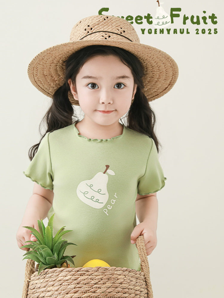 Fruit Printed Short-sleeved Summer Cute Tree Lacework Children's T-shirt