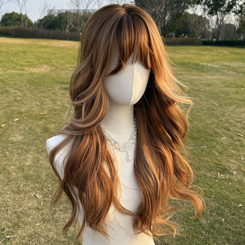 Women's Red-brown Wavy Cut Fiber Curly Hair In Wig Long Curls