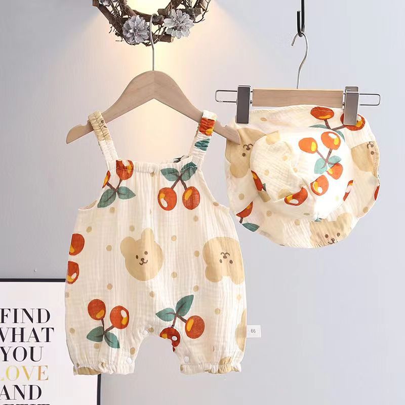 Clothes For Babies Summer Romper Sling Cotton Gauze Boneless Jumpsuit, Climbing Suit