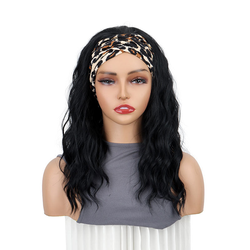Women's Silk Headband Water Ripple Long Curly Hair Chemical Wig Ponytail