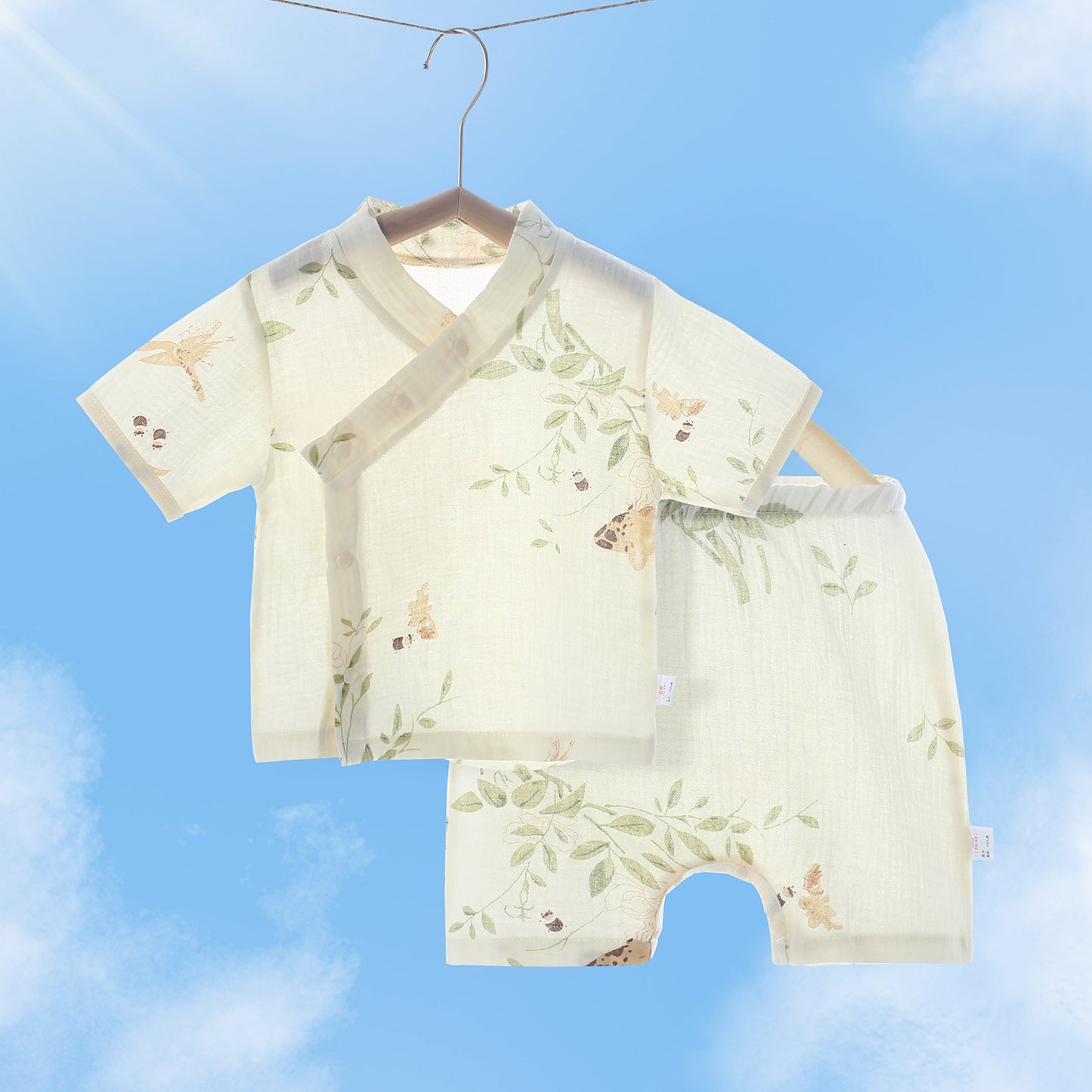 Thin Gauze Cotton Short Sleeve Top Pants Pajamas Air Conditioning Children's Suit