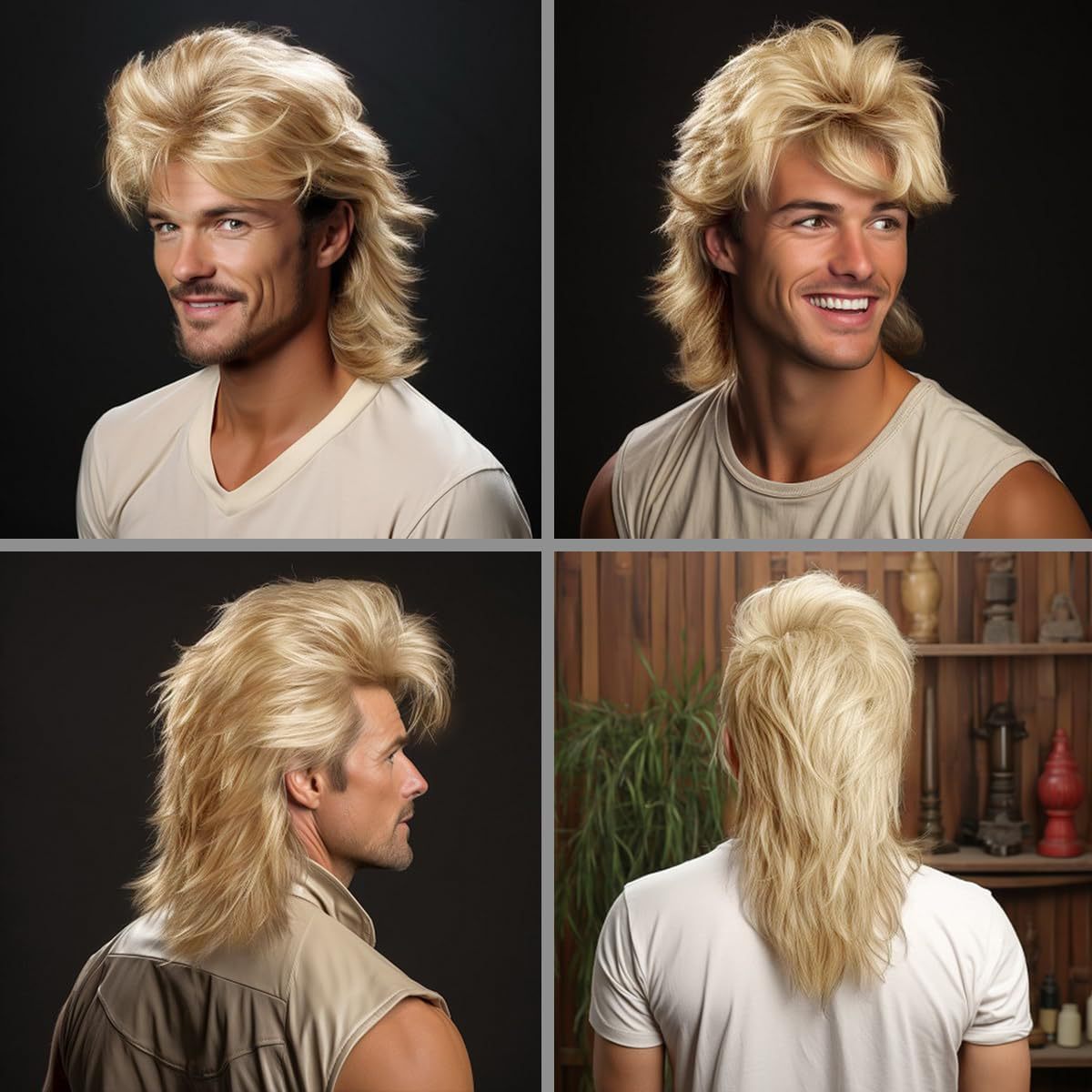 Men's Fancy Party Dress Up Props Golden Men's Wig