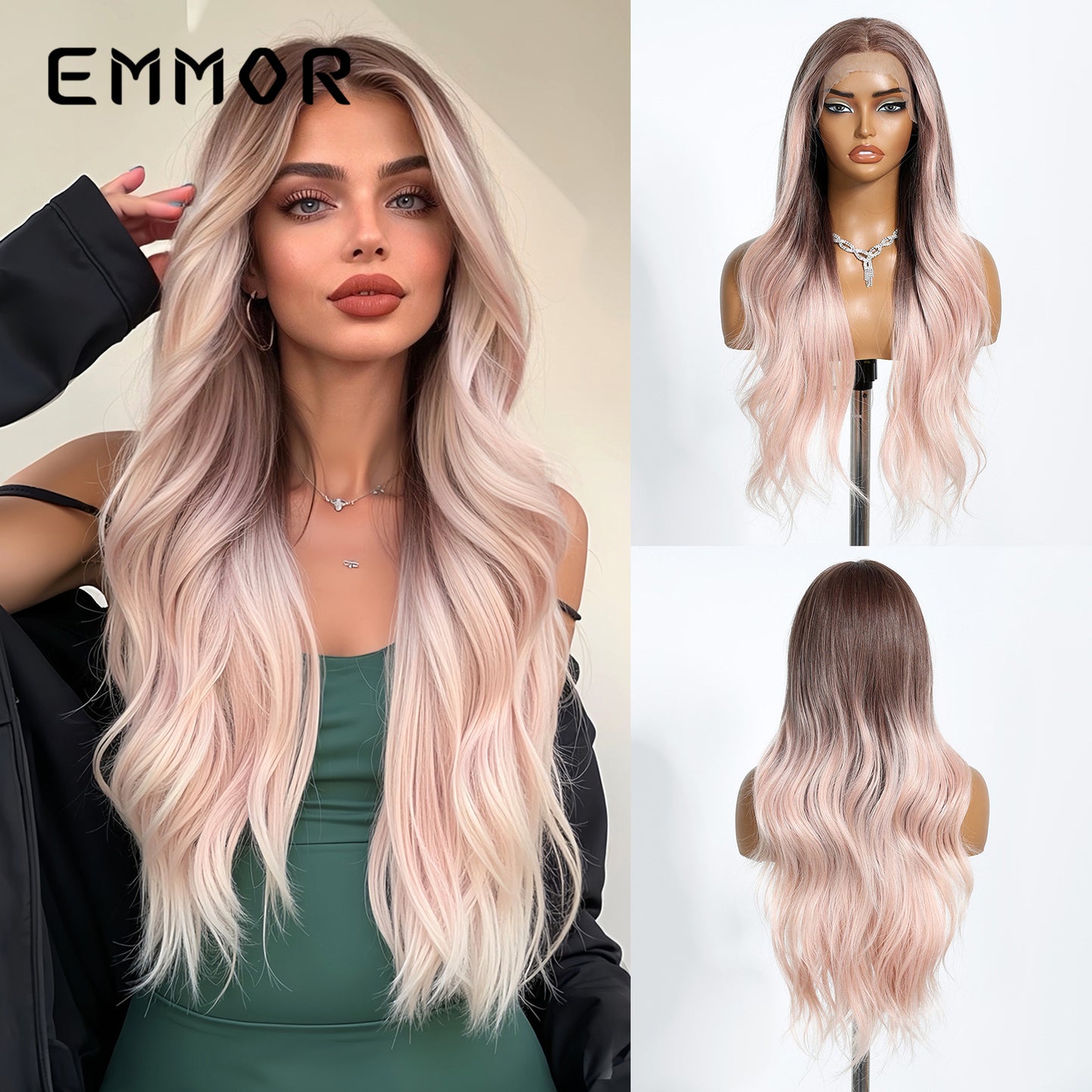 Fiber Dark Brown Curly Hair Realistic Breathable Wig Long Curls